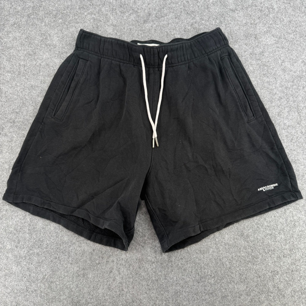 Abercrombie & Fitch Shorts Mens M Relaxed Soft A&F Fleece Black Logo EUC